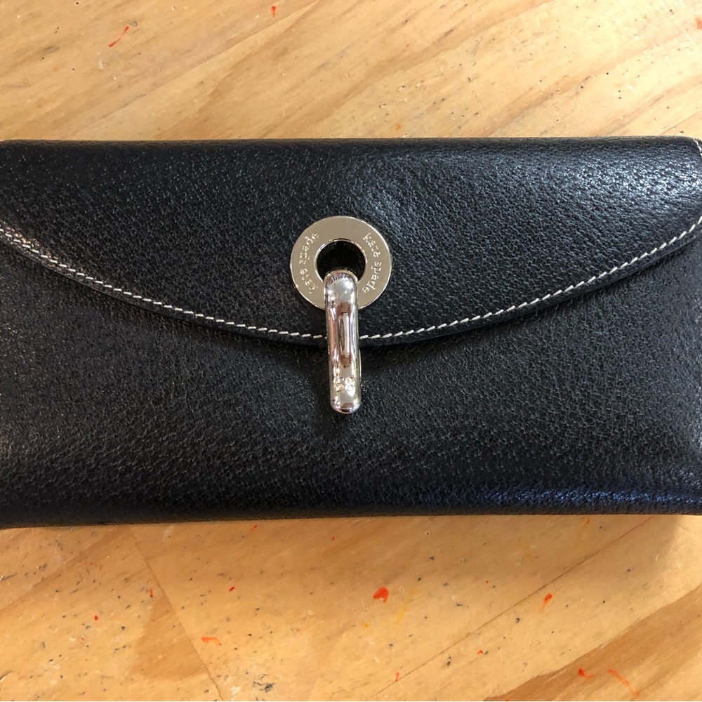 kate spade Black Leather Turn-Lock Continental Wallet